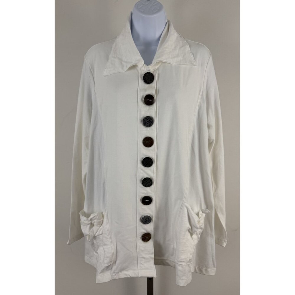 NEON BUDDHA White Cotton Blend Button Front Long Sleeve Top/Shacket Sz L